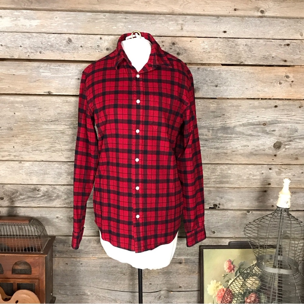 Roots Red And Black Tartan Button Up Shirt, Size S